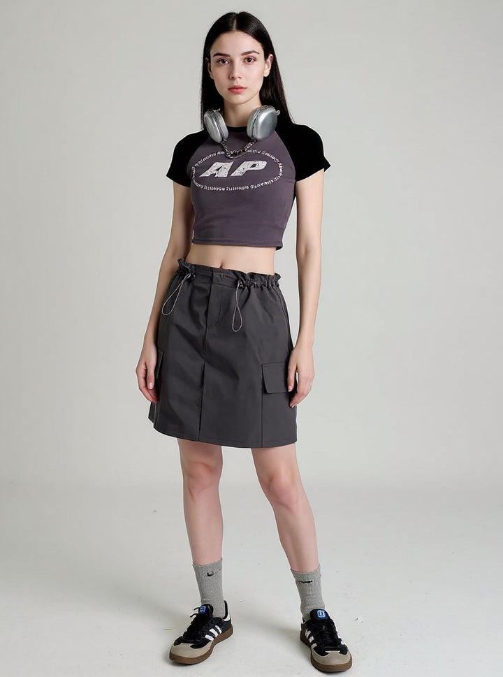 Charcoal Drawstring Cargo Skirt