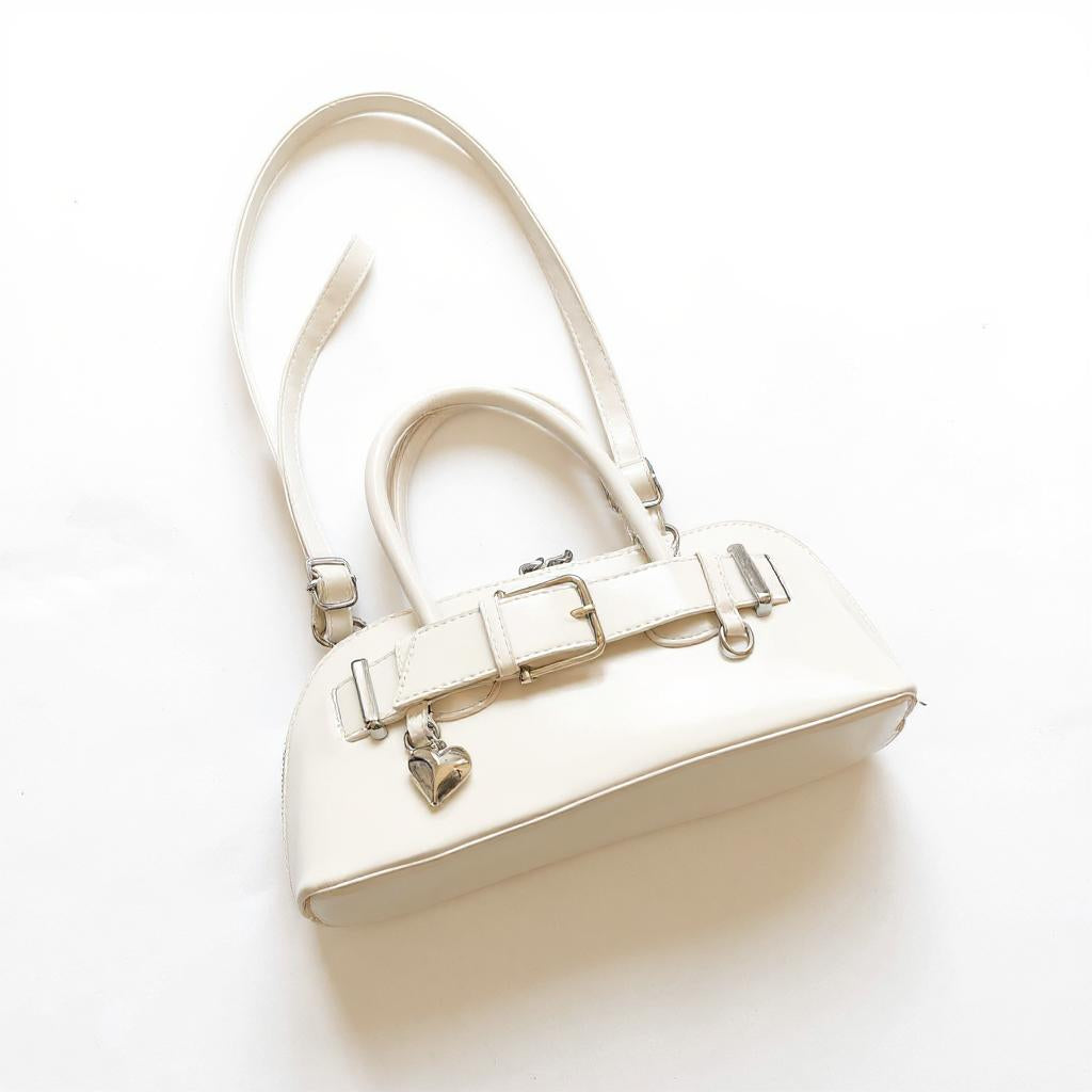 Cream Buckle Belted Hand Bag