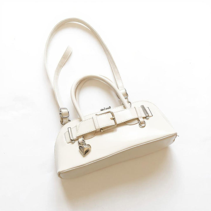 Cream Buckle Belted Hand Bag