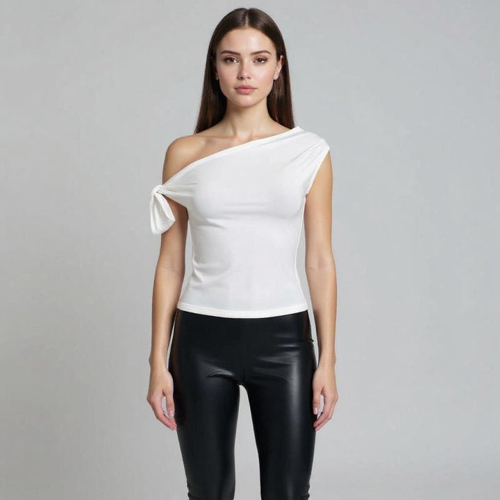 White Off-Shoulder Tie Up Strap Top