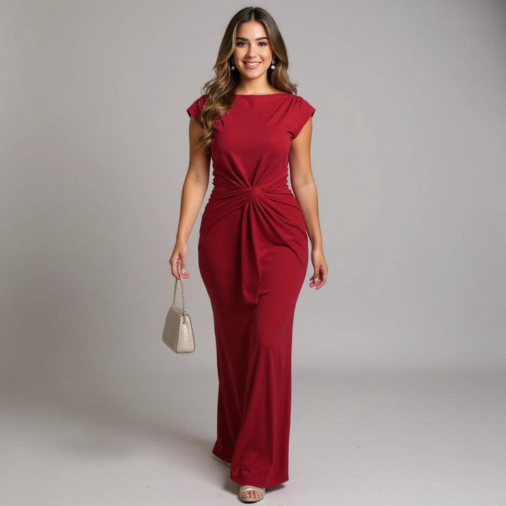 Red Front Knot Bodycon Maxi Dress