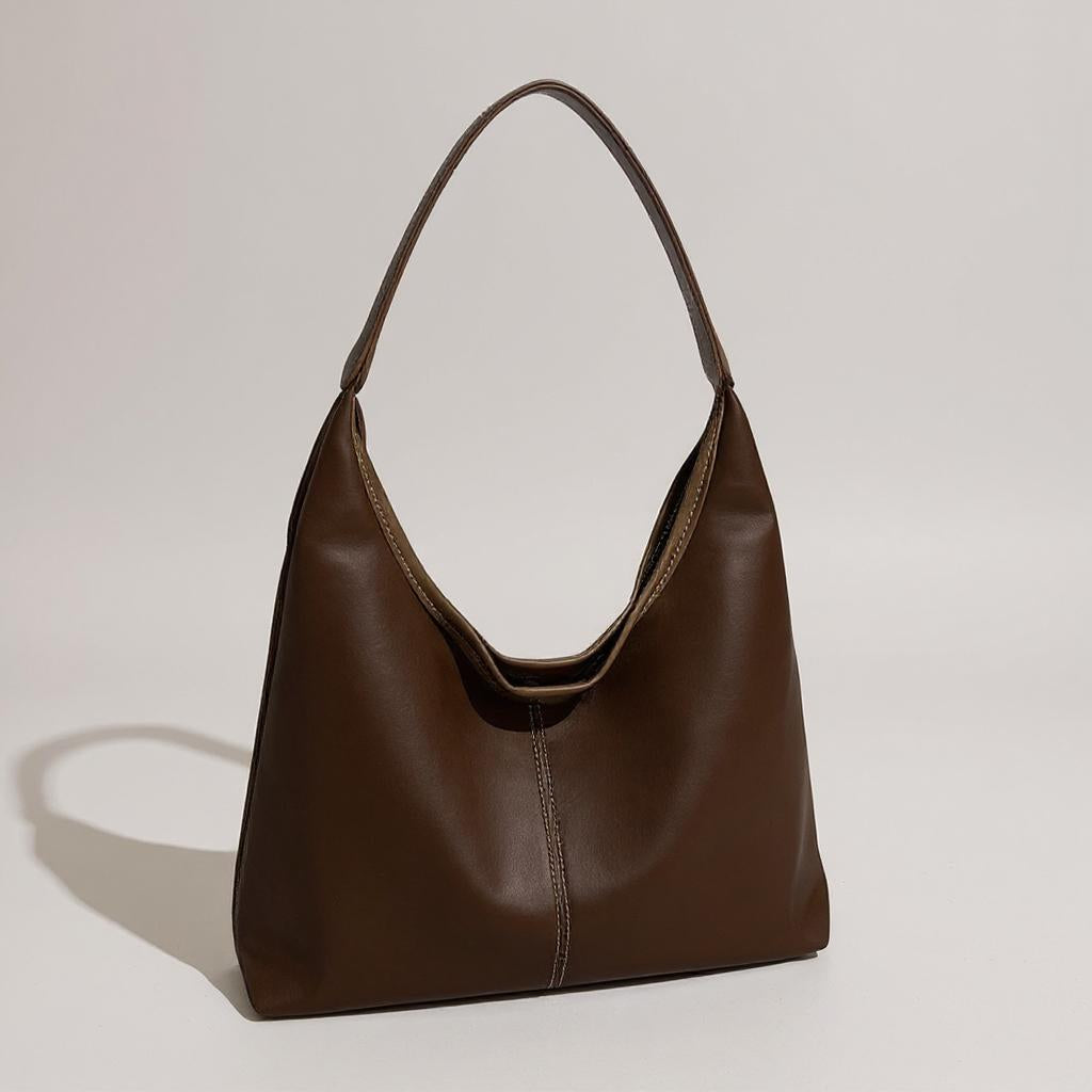 Brown Smooth Crescent Zip-Up Hobo